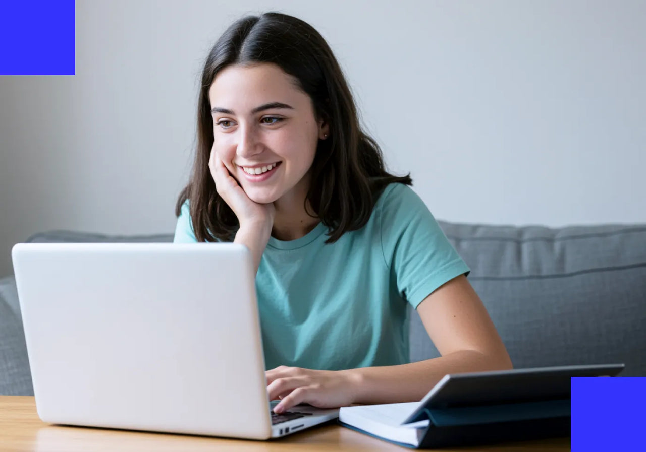 Student studying with laptop