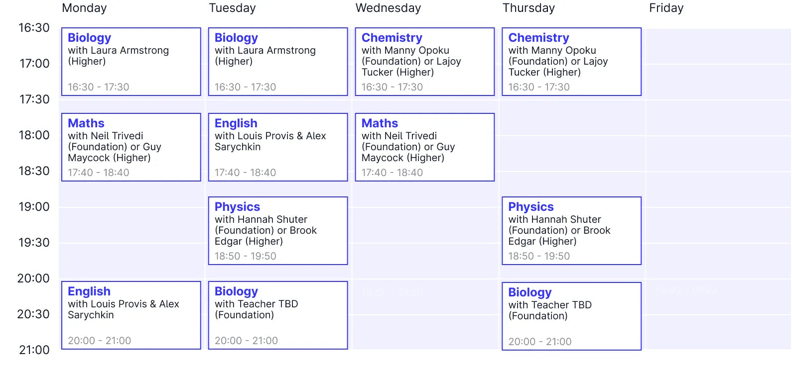 Year 5 Timetable
